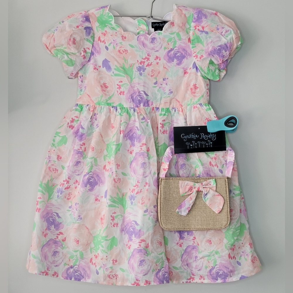 New Cynthia Rowley Floral Pastel Flowers Dress w/Purse Bag Size 6